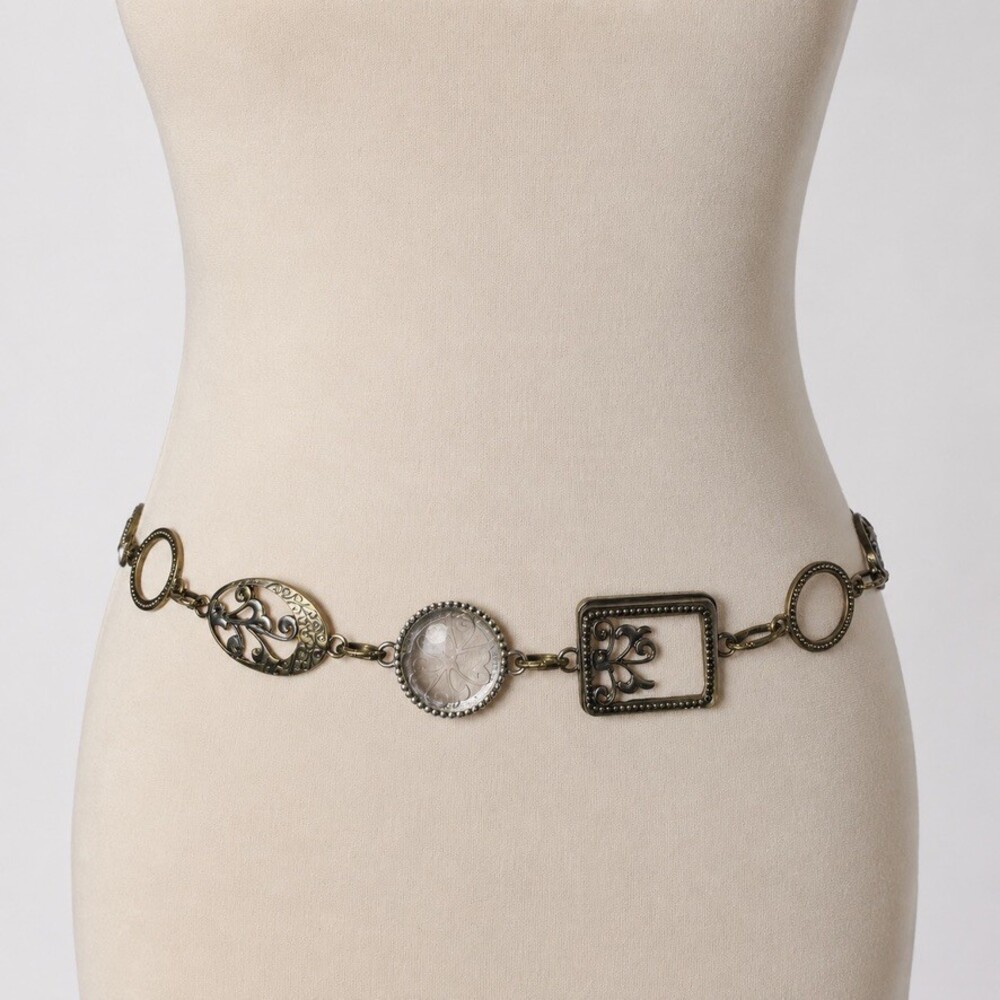 Chicos Vintage Y2K Mixed Geometric Link Charm Belt Womens Silver Gold Whimsigoth